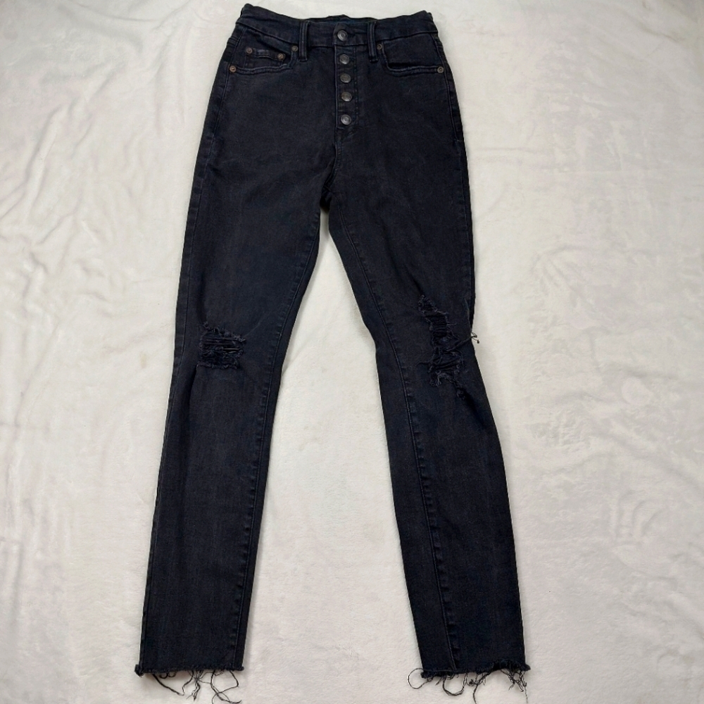 AEROPOSTALE WOMENS BLACK HIGH RISE CURVY JEGGING BUTTON FLY SKINNY JEANS SZ 8R